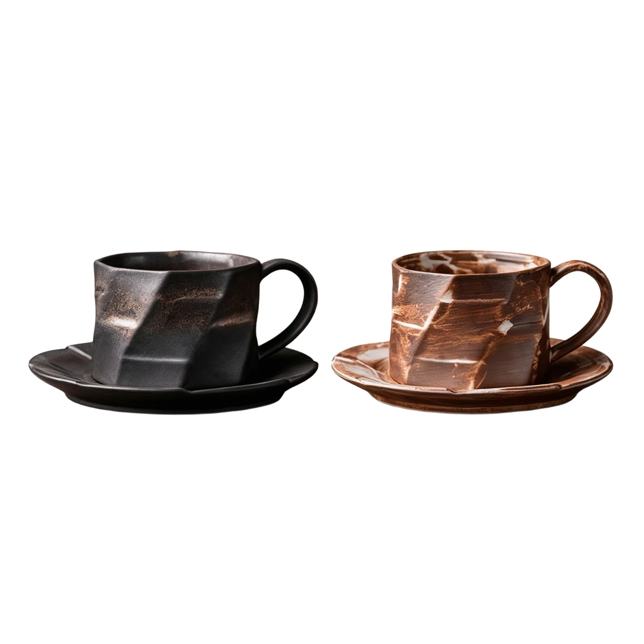 Hand-Pinched Stoneware Two-Tone Cup & Saucer Set
