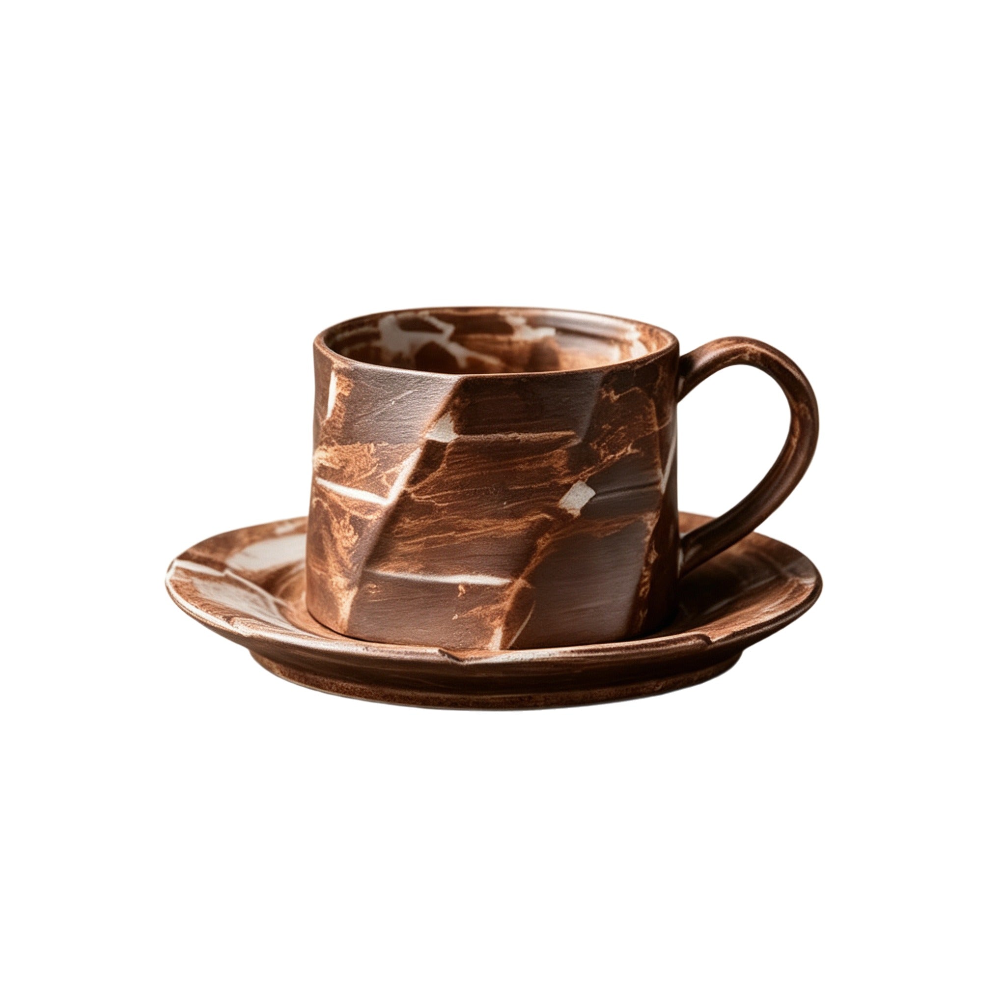 Hand-Pinched Stoneware Two-Tone Cup & Saucer Set