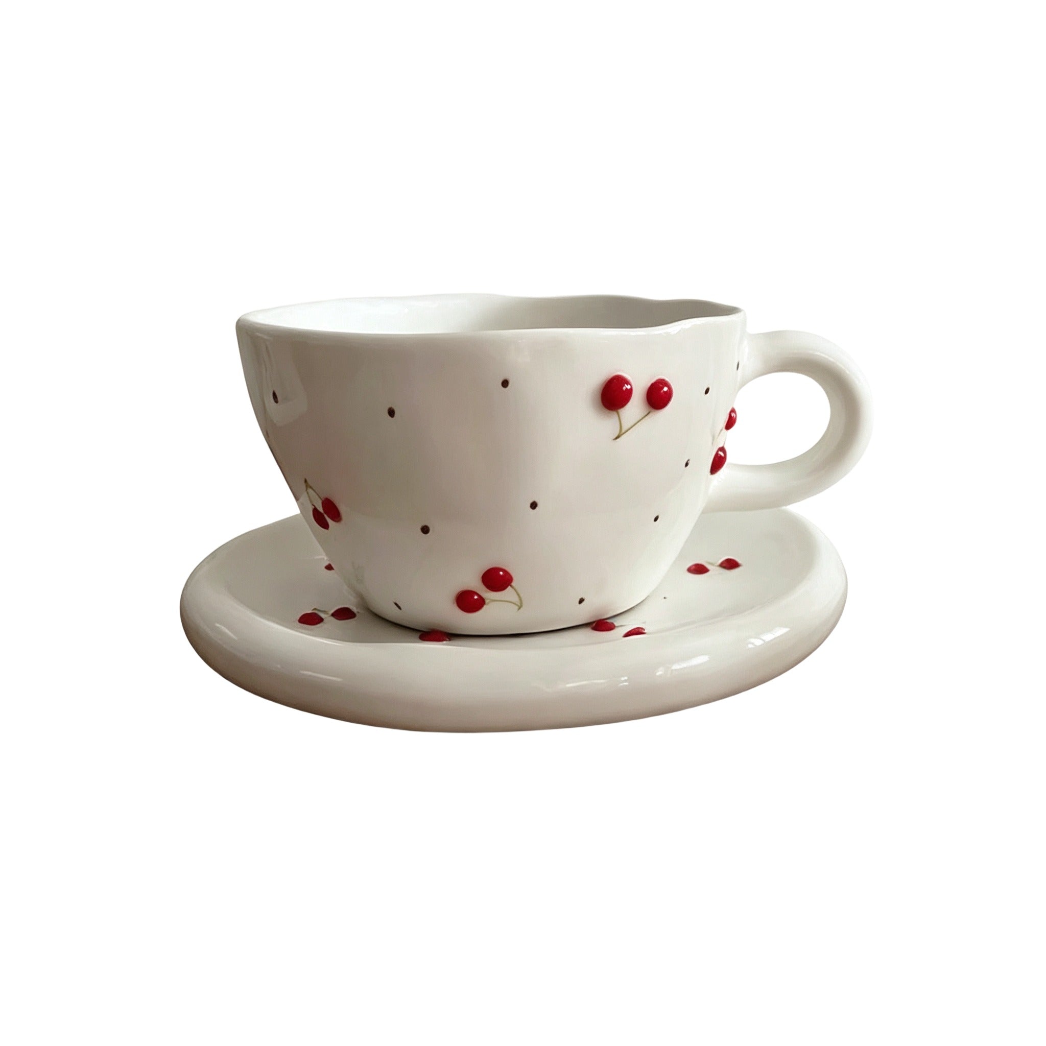 Hand-Painted Cherry Cup & Saucer Set