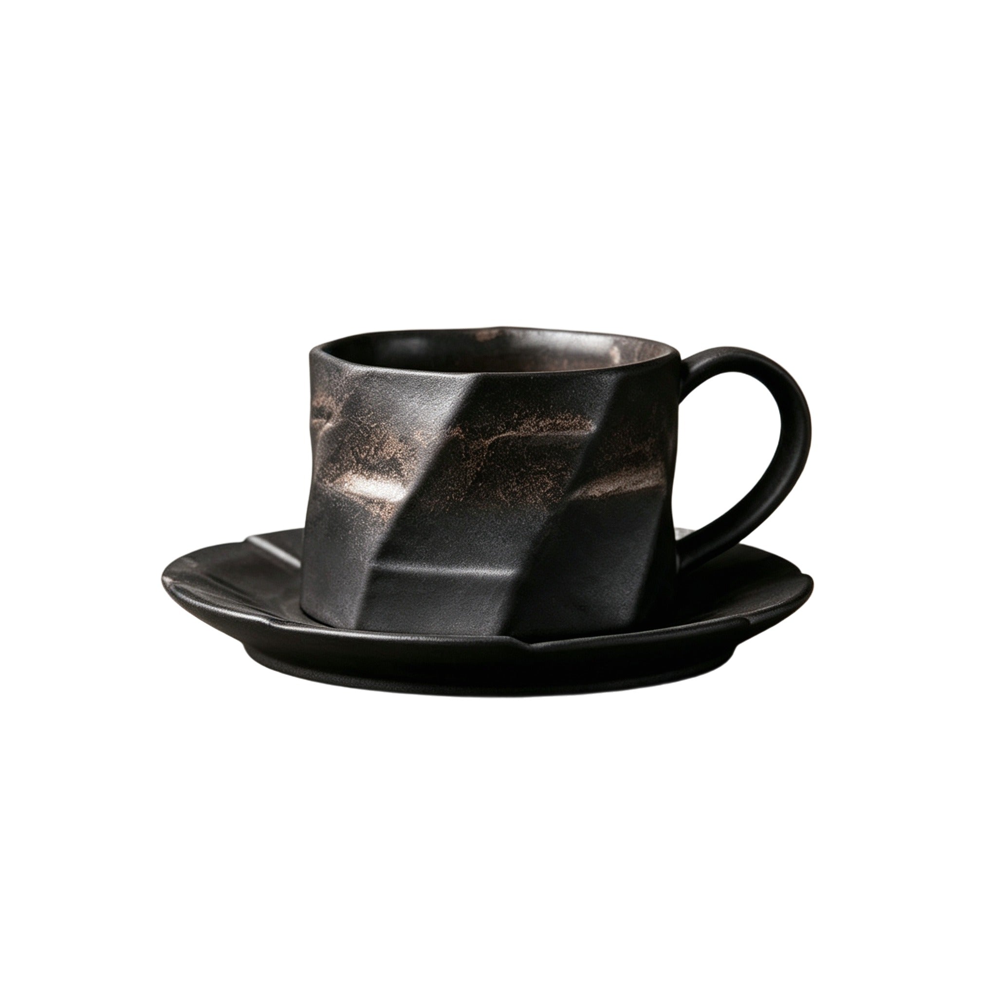 Hand-Pinched Stoneware Two-Tone Cup & Saucer Set