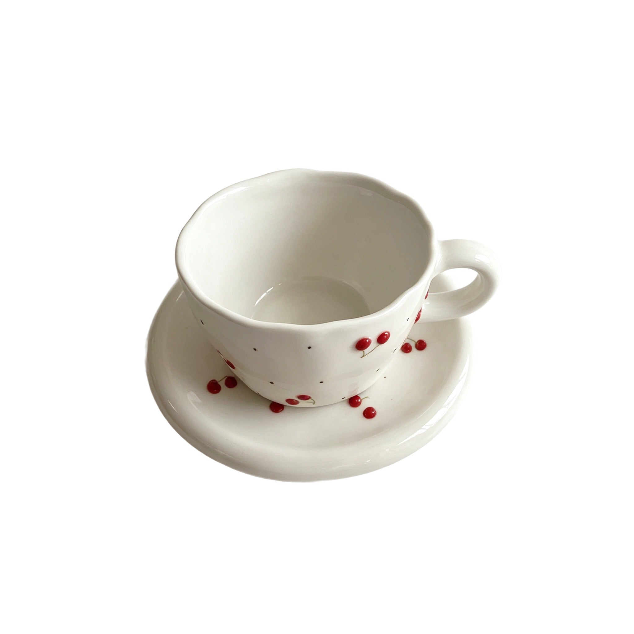 Hand-Painted Cherry Cup & Saucer Set